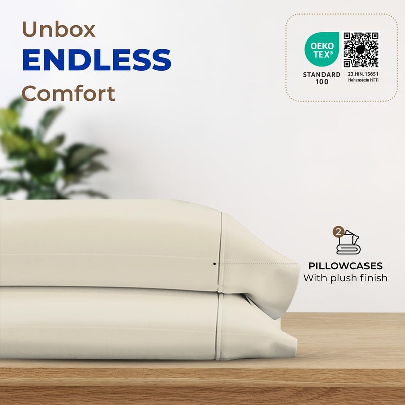 THREAD SPREAD 100% Egyptian Cotton Pillow Cases King - 1000 Thread Count Pillow Cases King Size Set of 2, Soft Cooling & Breathable Extra Long Staple Sateen Weave Cotton Pillow Covers for Bed - Ivory - Image 3